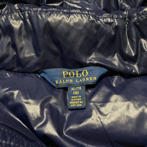 Polo Ralph Lauren Down Puffer Jacket Coat Youth Girls Size XL 16 Blue Hooded - Picture 3 of 12